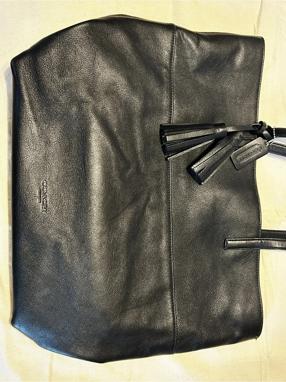 Coach Black Leather Tote with Tassel Details
